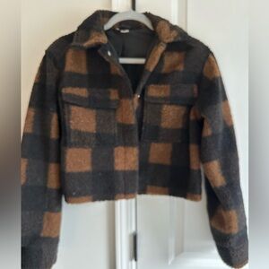 H&M Black and Brown Checkered Teddy Jacket